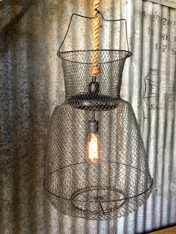 Vintage Fish Trap Light Fixture with Rope Covered by SurgeATX
