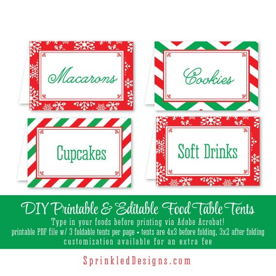 Printable Party Food Tents Folding Editable Text Buffet Place Cards ...