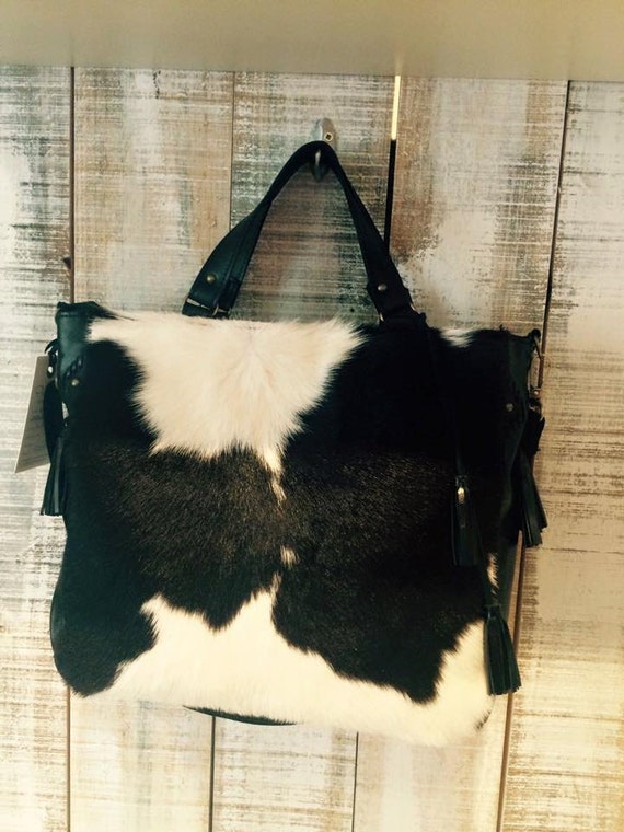 Cow hide purse holland cowhide bag black and white fur by Percibal