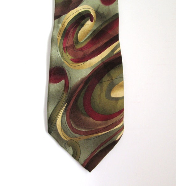 Jerry Garcia Pure Silk Neck Tie Olive Brown Gold Abstract