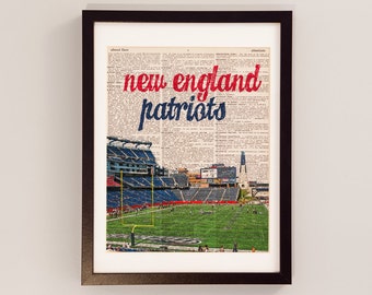 New England Patriots Dictionary Art Print - Gillette Stadium, Foxborough Mass - Print on Vintage Dictionary Paper - Football Art, Boston Art