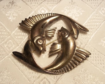 Pisces,sterling silver, antique brooch