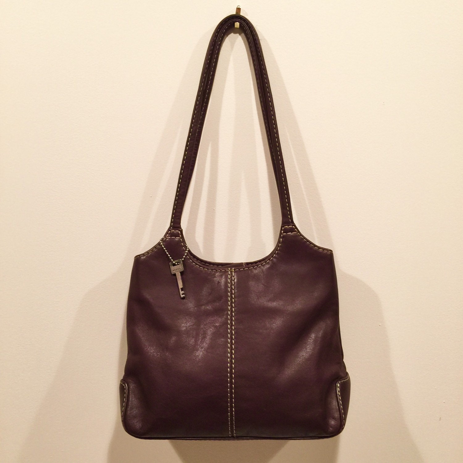 Fossil handbag dark brown soft pebbled leather vintage purse
