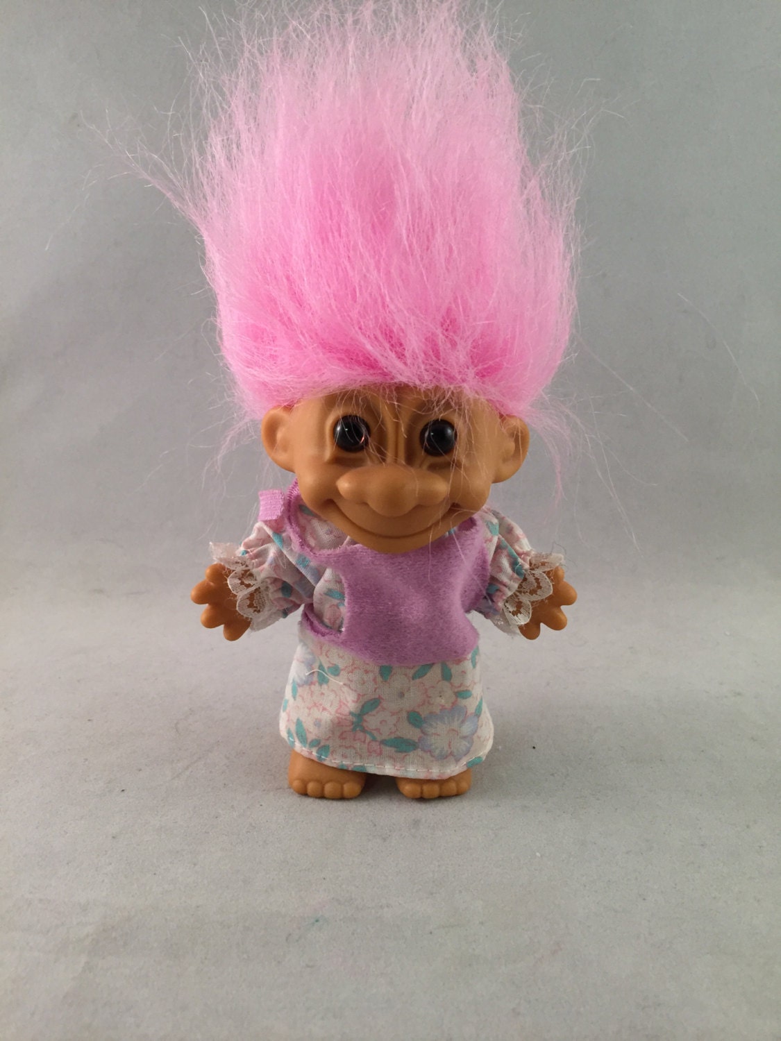 Vintage Russ Troll Doll Pink Hair Nightgown