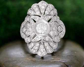 Diamond Cocktail Ring | Solid Gold Ring | 14K White Gold Ring | Art Deco Ring | Cocktail Ring | Diamond Ring | Fine Jewelry | Free Shipping