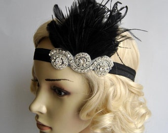 The Great Gatsby,20's flapper Headpiece, Vintage Inspired, Bridal 1920s Headpiece ,1930's, Rhinestone headband bridesmaid flapper headpiece