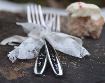 Wedding forks wedding gift hand stamped vintage wedding fork set bridal shower cake forks wedding silverware flatware wedding cake forks