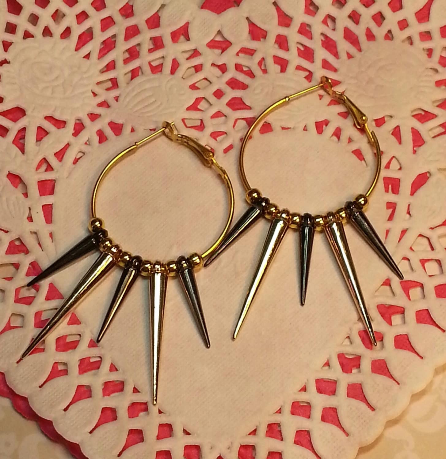 35mm Gold Plated Spiked Hoop Earrings 1pair By Roseerenees On Etsy