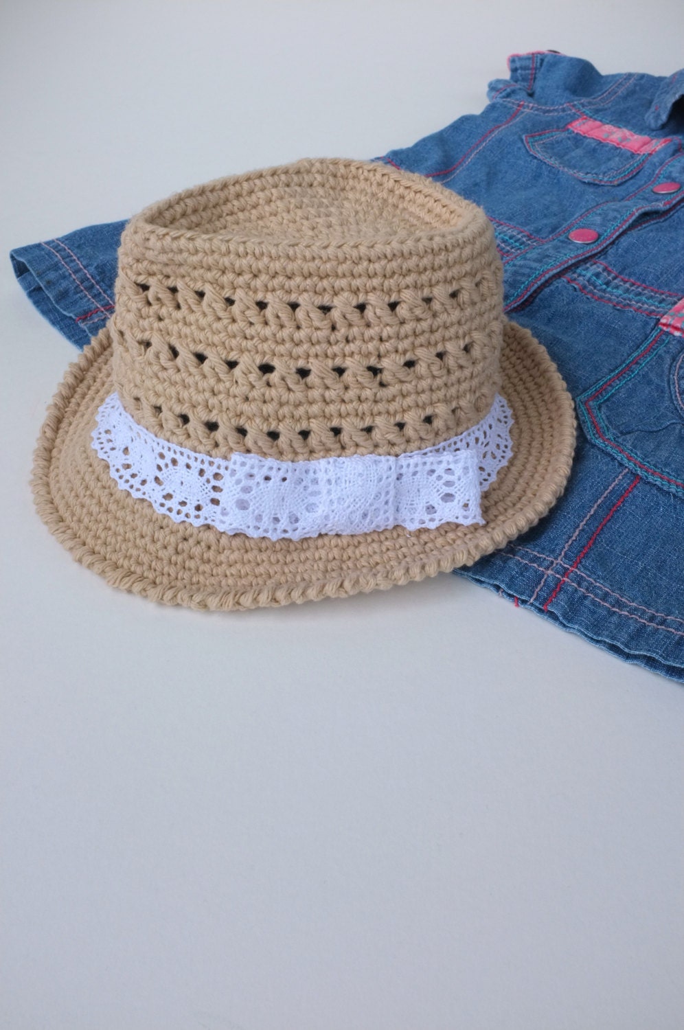 Baby Girl Fedora Hat Crochet Toddler Fedora Cotton Summer Hat