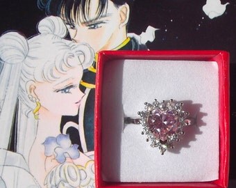 Sailor Moon Usagi Tsukino pink heart engagement ring size 6 7 8 9 / M O Q S