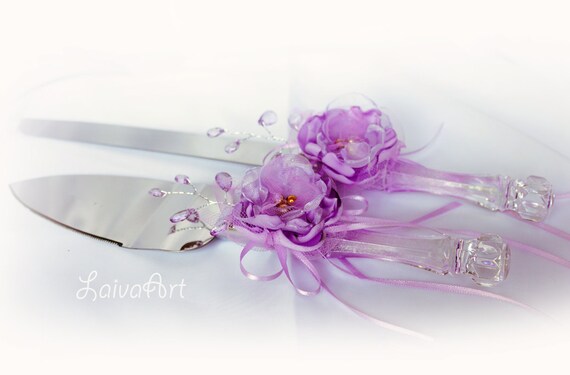  Wedding  Cake  Server Set  Knife  Lavender Purple  Lilac by 