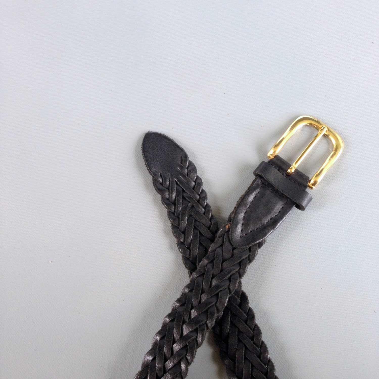 Womens Black Braided Leather Vintage Belt Size Medium / Large