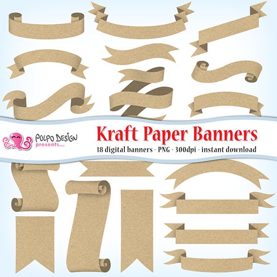 Kraft paper banners clipart. Commercial & personal Use. Instant