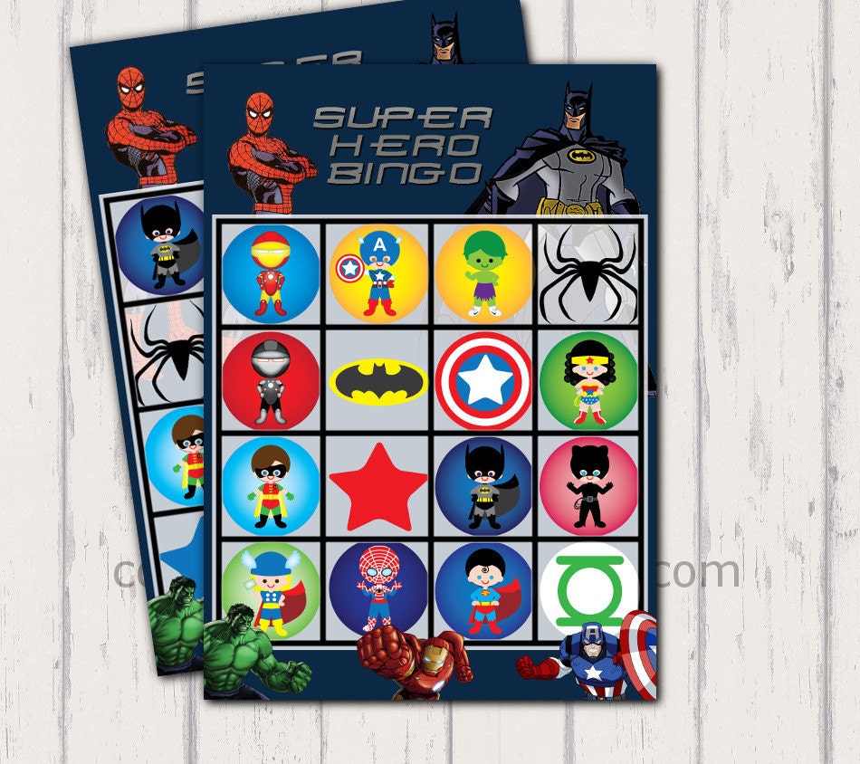 20 Superhero Bingo Cards Printable Instant Digital Download