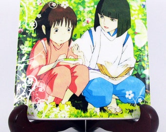 Chihiro and Haku in the meadow from Spirited Away collectible Ceramic Tile Studio Ghibli art Miyazaki Spirited Away Haku gift idea Mod.5