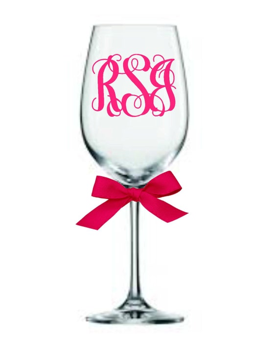 Monogram Wine Glass Personalized Wine Glass Custom by MiabelDesign