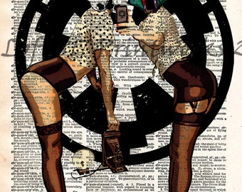 Sexy Pinup art - Boba Fett, Storm trooper selfie, print dictionary page print