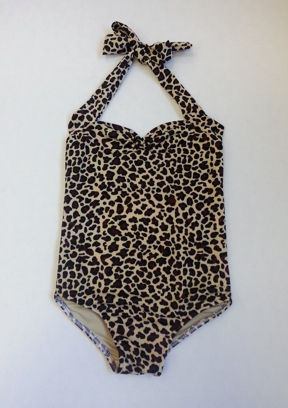 Leopard print retro one piece baby girl swimsuit by RedDollyMini