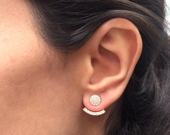 White CZ stone Ear jacket Earrings / Ear jacket Earrings / Minimalist Ear Jacket / Rose Gold Ear Cuff