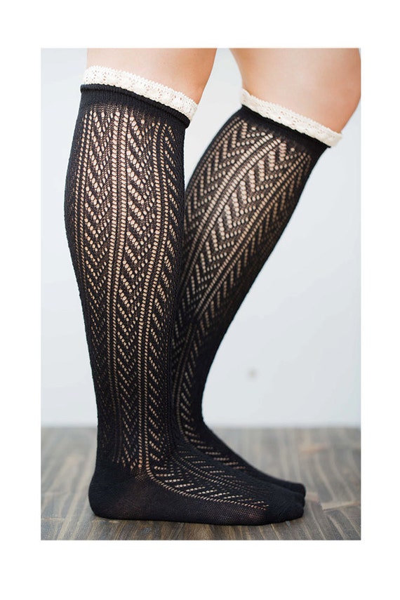 black lace knee high stockings