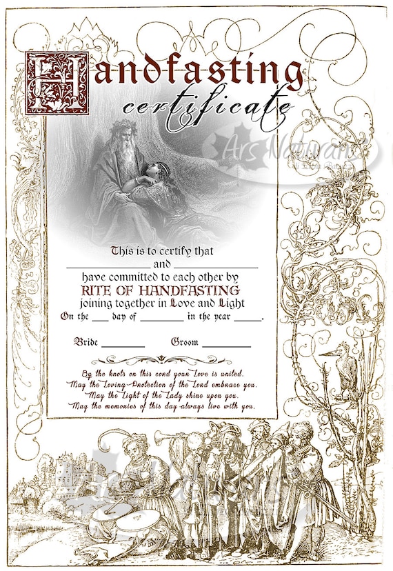 HANDFASTING CERTIFICATE Custom Art Medieval Pagan Wiccan High Quality Print