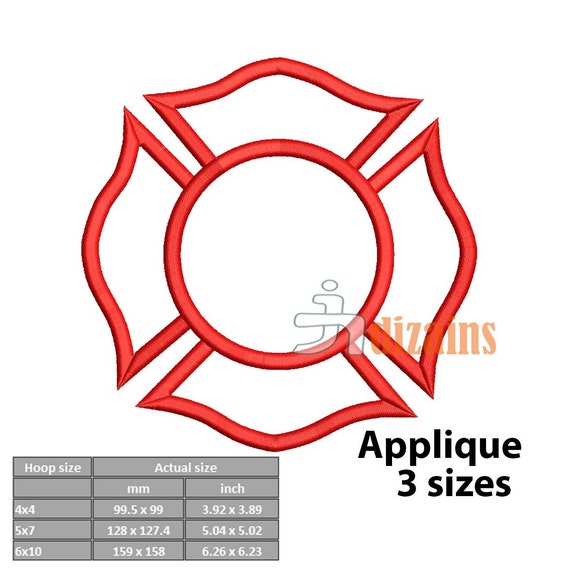 FIREFIGHTER badge applique machine embroidery INSTANT by JLdizains