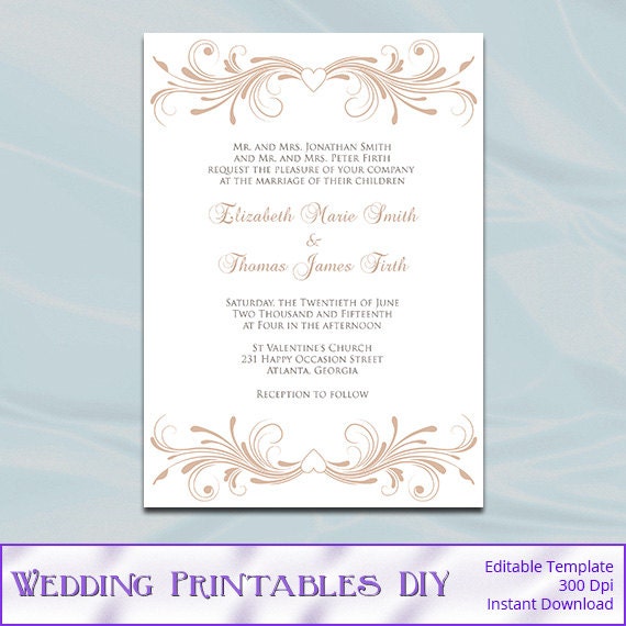 Champagne Wedding Invitations Templates by WeddingPrintablesDiy