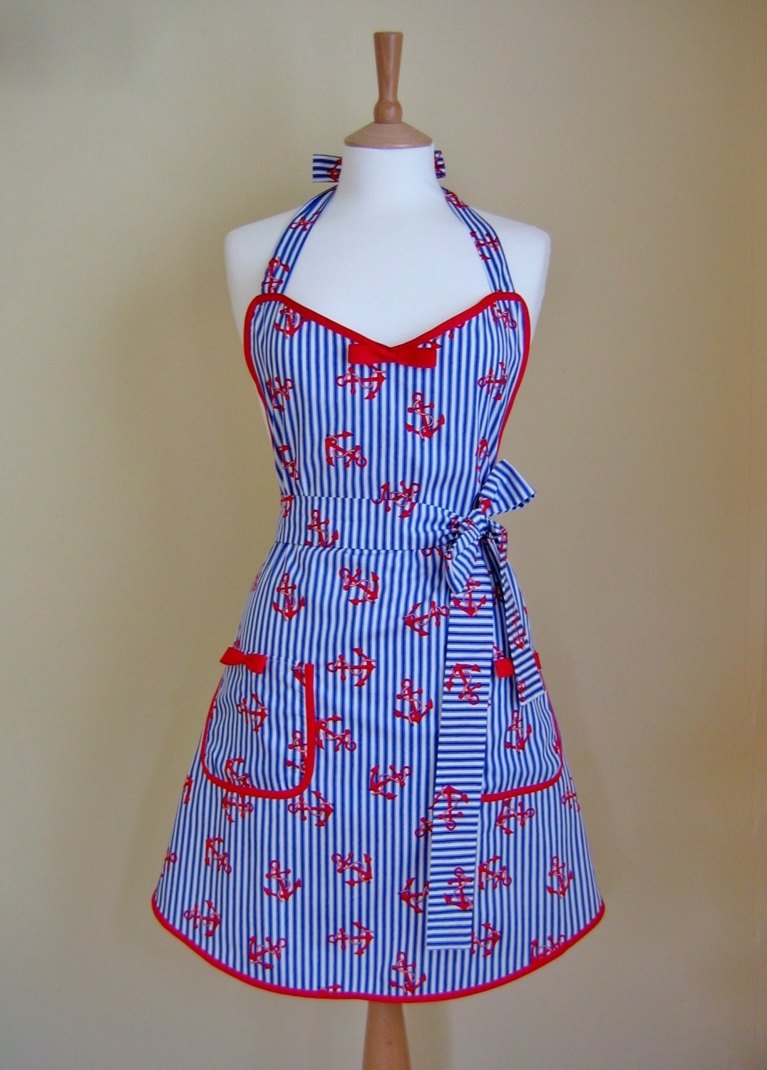Retro Apron / Nautical Apron / 1950s Style Apron /Womens Apron