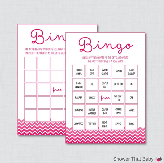 printable baby blank bingo shower in Hot Baby Bingo Printable  Cards Blank Pink Chevron Shower Bingo