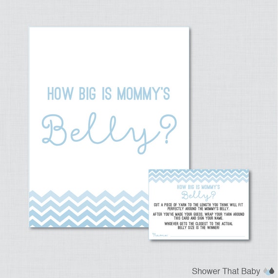 51 New baby shower game how big is the belly 137 Big Is Mommy's Belly Game in Baby Blue Chevron   Printable Baby Shower   