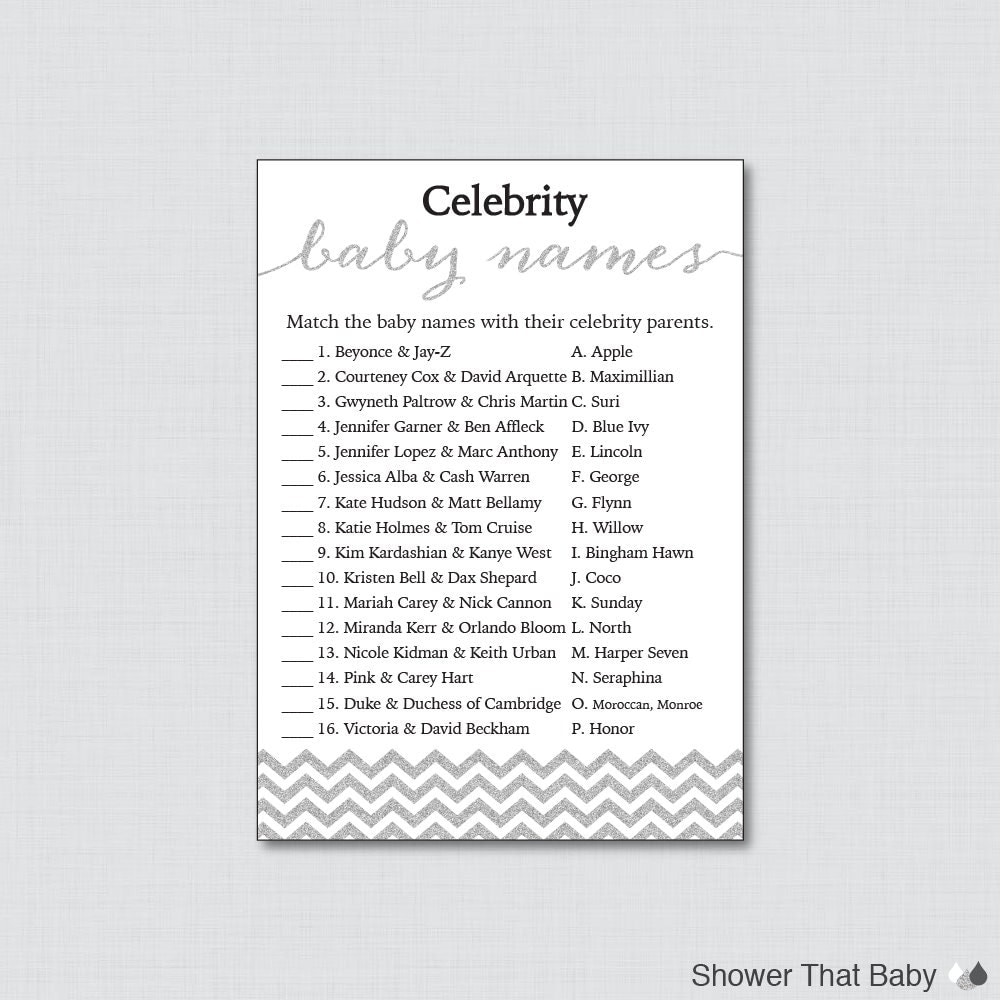 Celebrity Baby Shower Game Printable Celebrity Baby Name