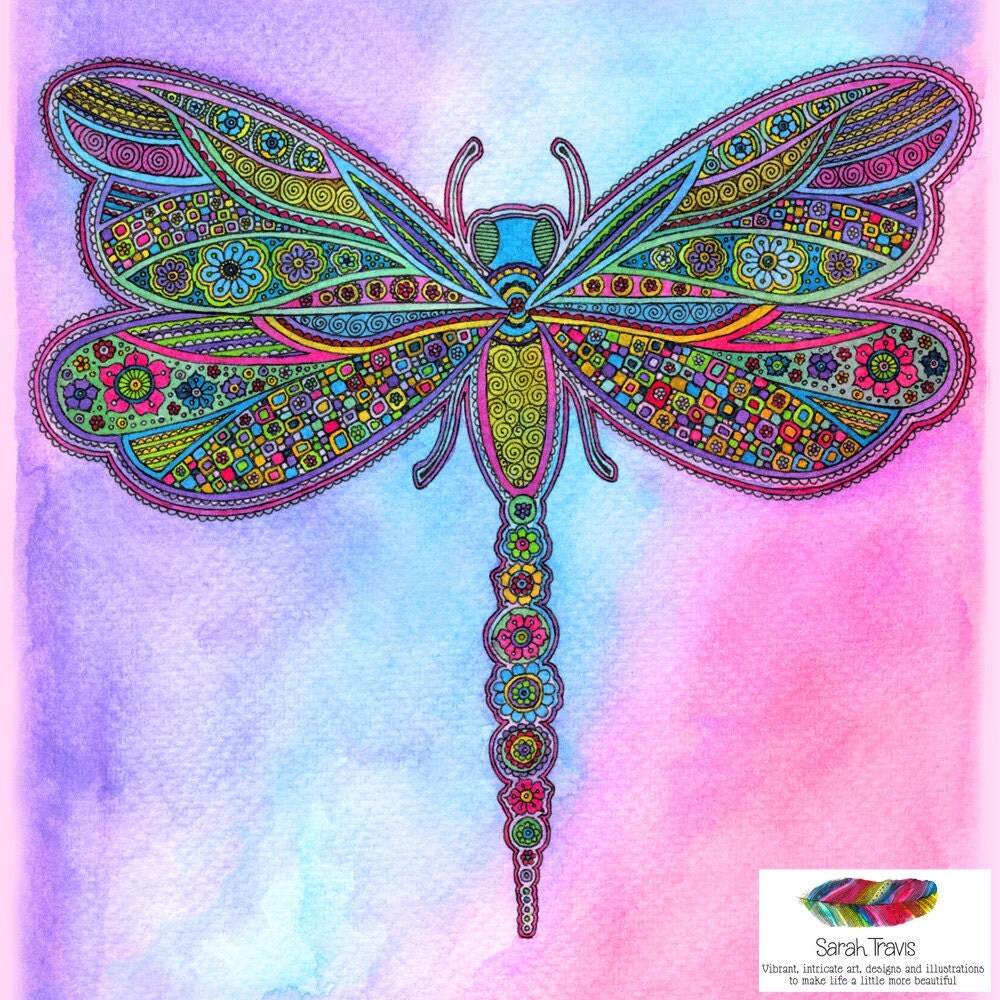 Jewelled Dragonfly Doodle Print