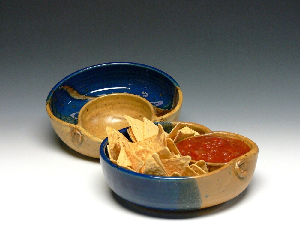 Pair of Personal Chip Dips Stoneware Chip Dip Pottery Chip