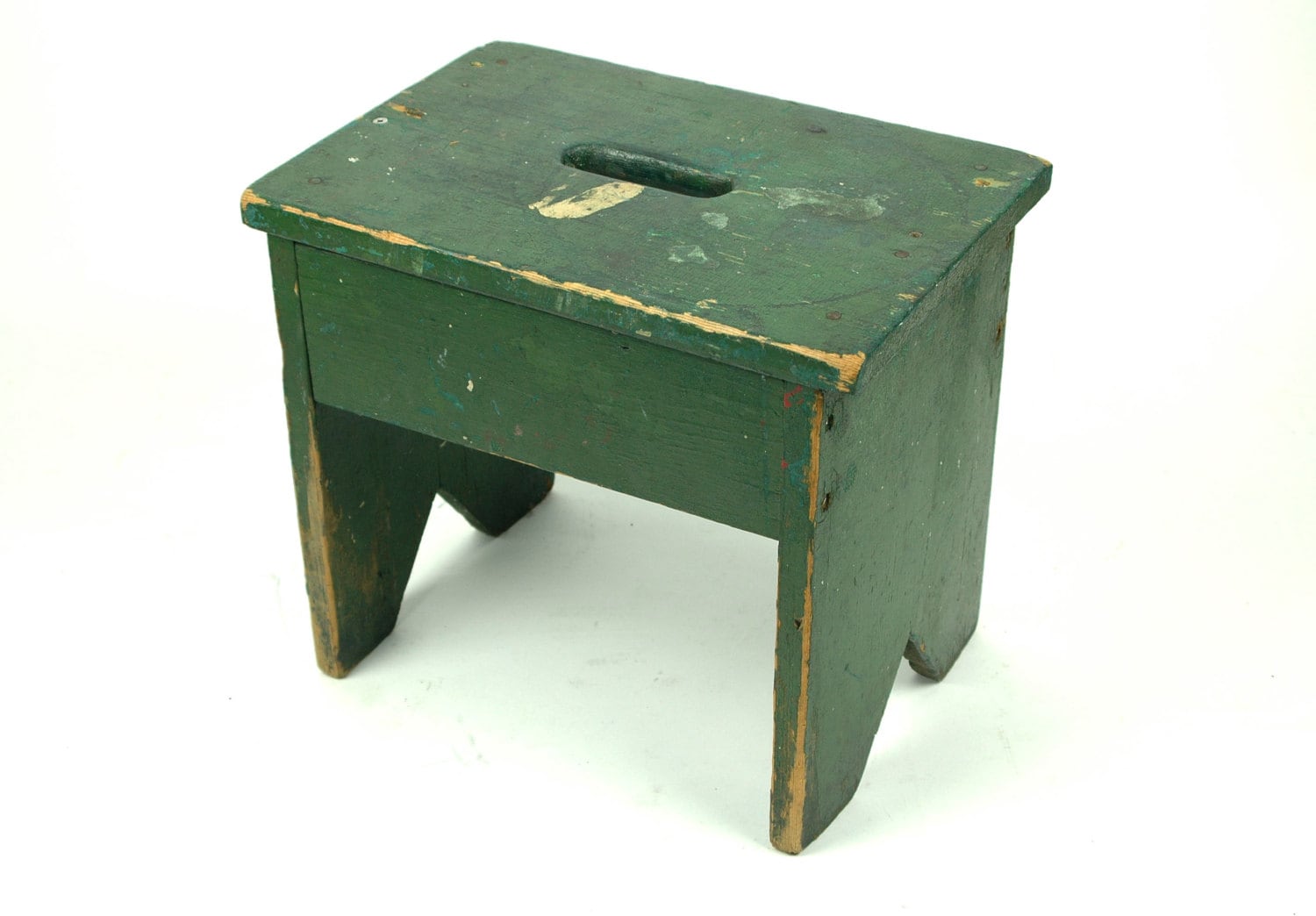 Small Vintage Wooden Stool Hand Painted Green – Solid Wood Small ...