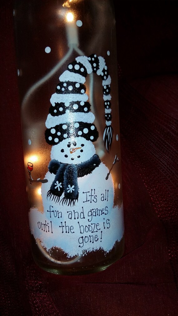 Funny Christmas painted wine bottle
