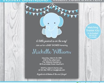 baby elephant invitation / elephant baby shower invitation / baby shower elephant invitation / blue elephant baby shower / INSTANT