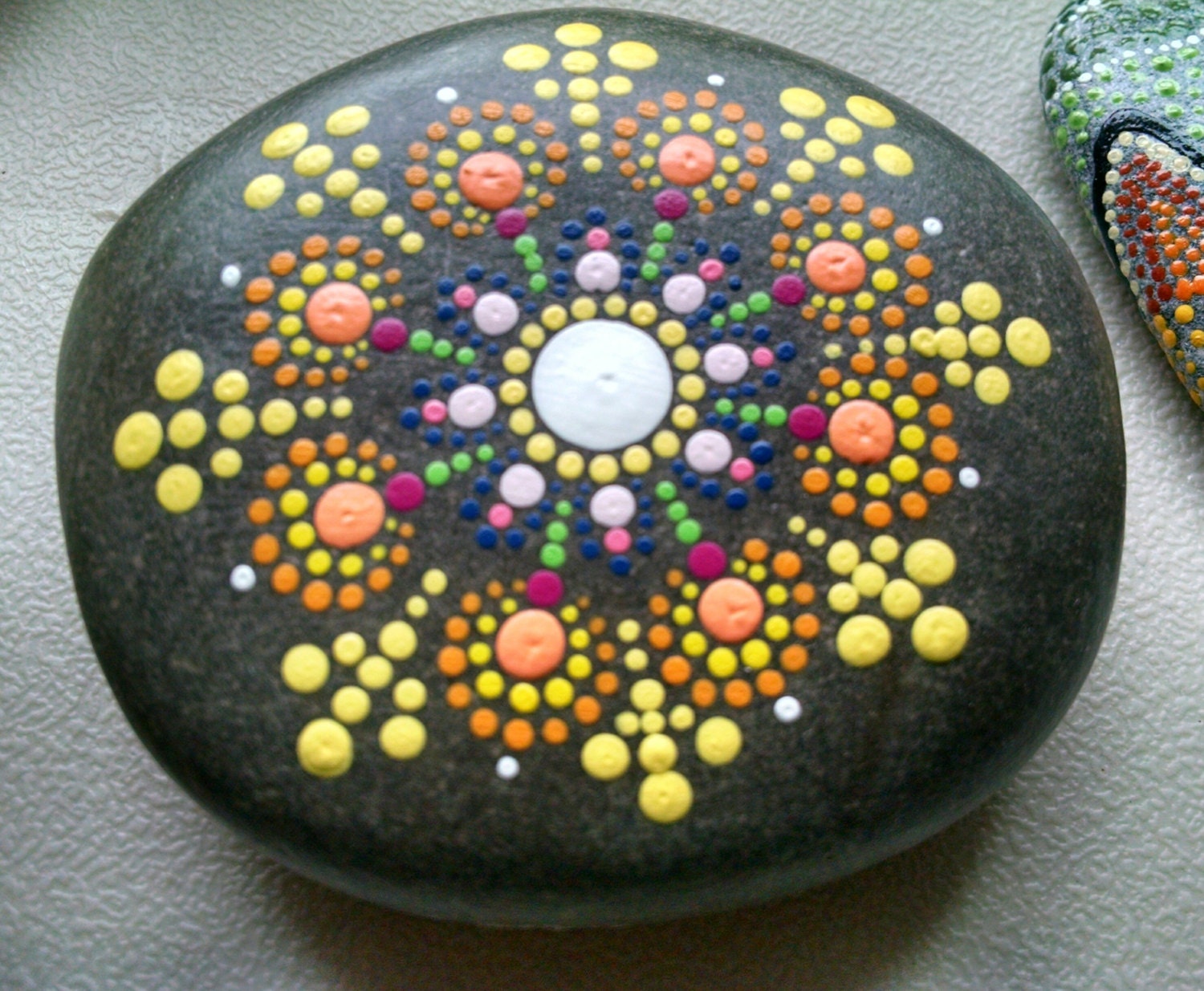 Painted Beach Rock Stone By Miranda Pitrone Dot Art Etsy Mandala Painted Rocks Mandala