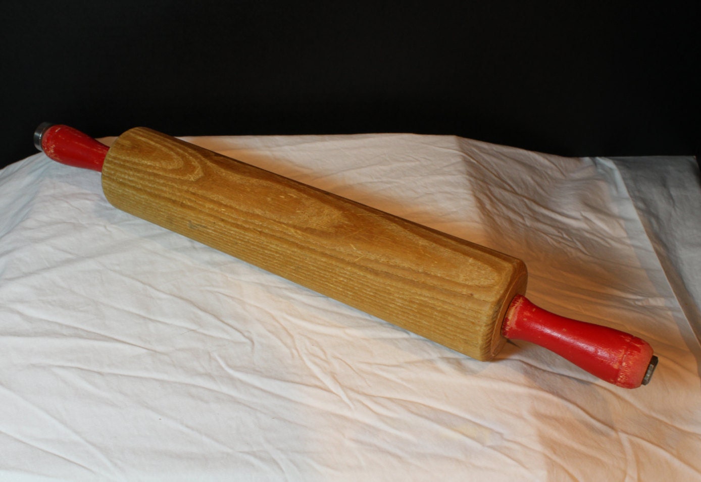 SALE SALE SALE Vintage Red Handle Wooden Rolling Pin with
