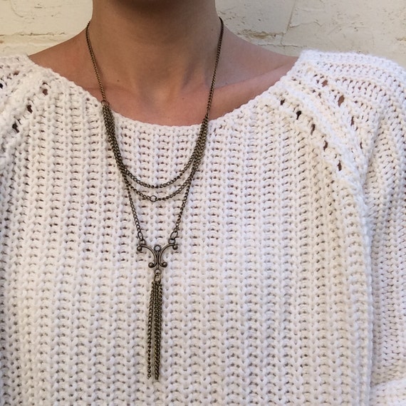 BURN layered chain long drop bohemian necklace in antique gold