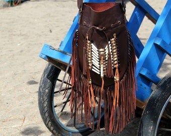 ON SALE Boho leather bag, dark brown fringed leather bag, boho leather bag, bohemian bag, fringed bag, gypsy bag,