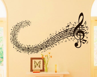 Musicl Wall Decal Vinyl Sticker Musical Sign Note Notes Waves Treble Clef Decals Bedroom Living Room Nursery Home Decor Art Mural Z665