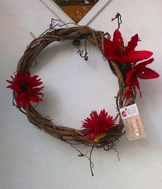 Decorated Natural Grapevine Wreath Large 16 all by OldSoulArtisan