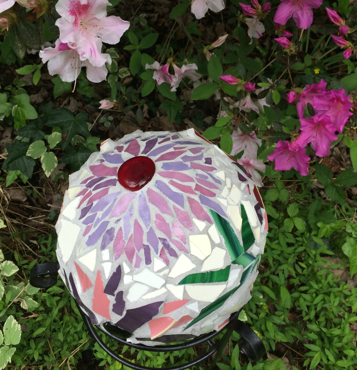 Mosaic Gazing Ball Garden Art Gazing Ball by FlowerFloozyDesigns