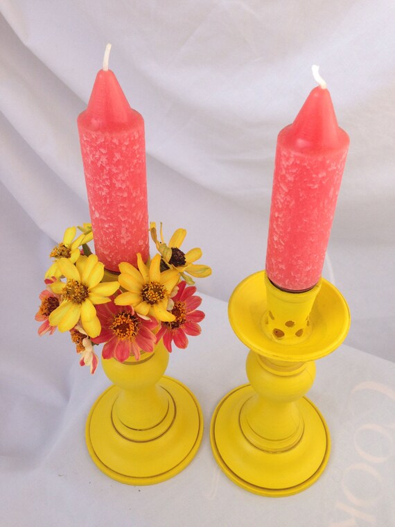 Colorful Pair of 8' Yellow Candle Holder Spring Decor