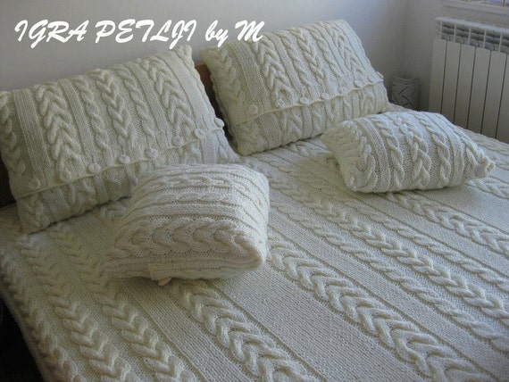 UNIQUE handmade White Knit Blanket, Bed Cover, Chunky, Blanket Throw ...
