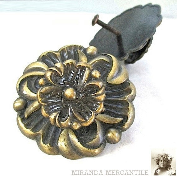 Antique Brass Drawer Pull Knob. Baroque Art Nouveau.