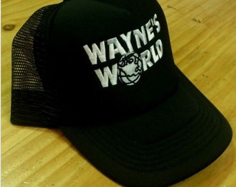 New WAYNES WORLD Embroidery Quality Black Mesh Trucker Cap Hat 90's Party