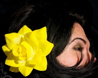 Yellow Rose, Rose Hair Clip, Bright Yellow Pinup Rose Hair Clip