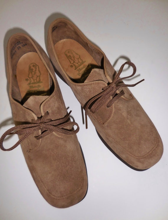 Vintage 70s HUSH PUPPIES Lace-Up Oxfords Shoes Brown Suede