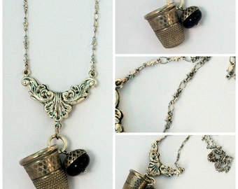 Peter Pan Thimble Necklace With Acorn Kisses and Stars, Stainless Steel Second Star Right Peter Pan and Wendy